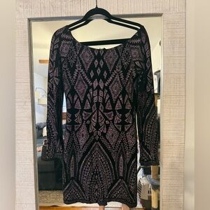 Jump Black and Purple Geometric Long Sleeve Dress